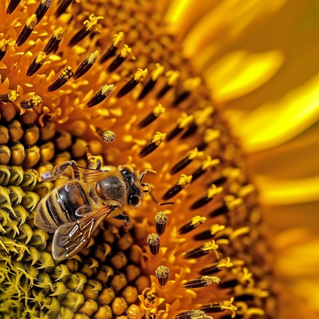 Free Bee on Sunflower Image - Bee, Sunflower, Pollen | Download at ...