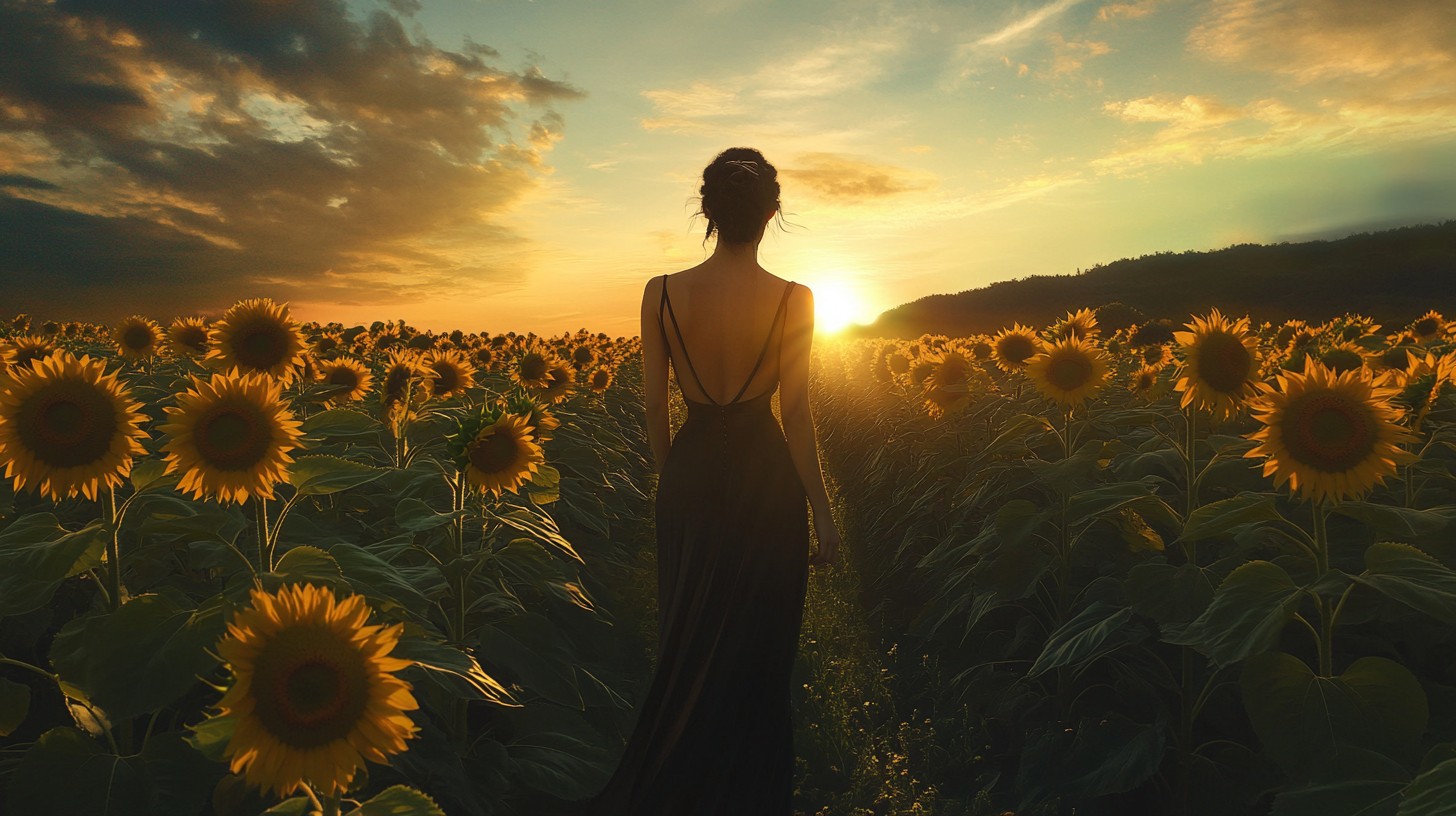 Free Sunset Sunflower Field Image - Woman, Sunset, Sunflowers ...