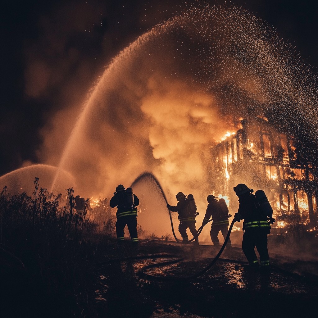 Free Firefighters Battling Blaze Photo - Firefighters, Blaze, Night ...