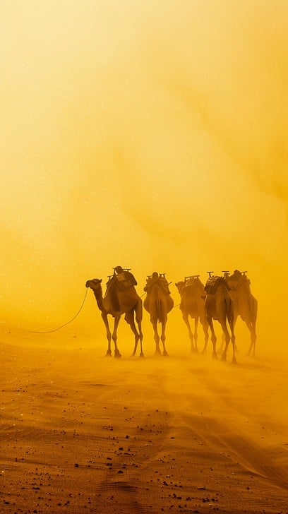 Free Desert Camel Journey Image Desert Camels Sunset Download At