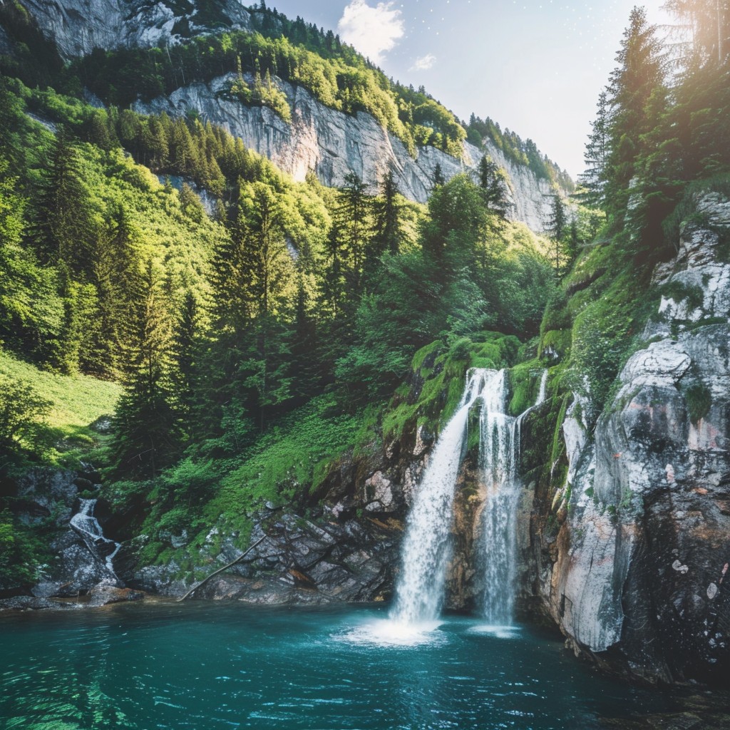 Free Majestic Mountain Waterfall Image - Waterfall, Mountains, Lake ...