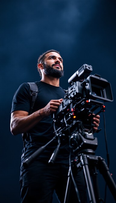 Studio Setting For Interviews Operating sophisticated camera equipment with precision and expertise ...