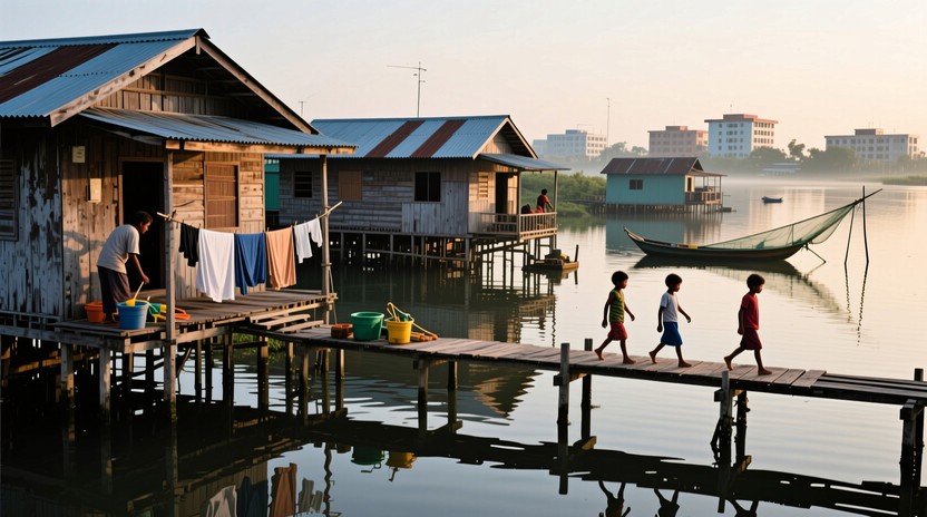 Stilted Community Free Dawn Waterfront Living Photo - Waterfront, Dawn, Stilt | Download ...