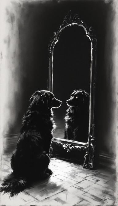 Dog Reflection Drawing Free Dog Meets Reflection Image - Dog, Charcoal, Sketch | Download at ...