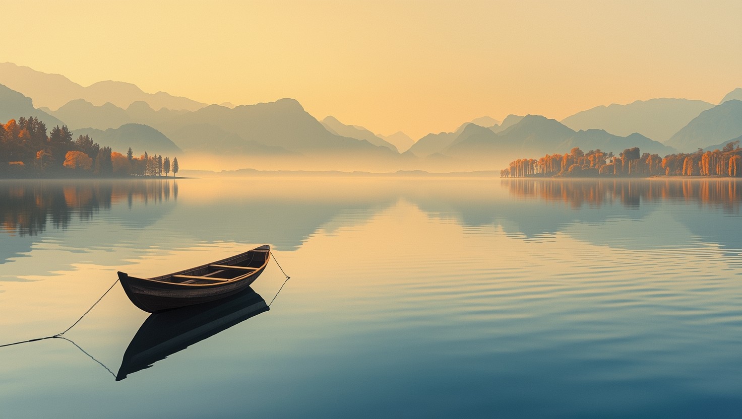 Free Tranquil Mountain Lake Photo - Reflection, Boat, Mountains ...
