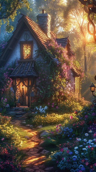 Free Enchanted Garden Cottage Image - Cottage, Garden, Sunset ...