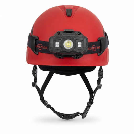 Hal Met Light A tough red safety helmet faces straight toward the viewer, ready for ...