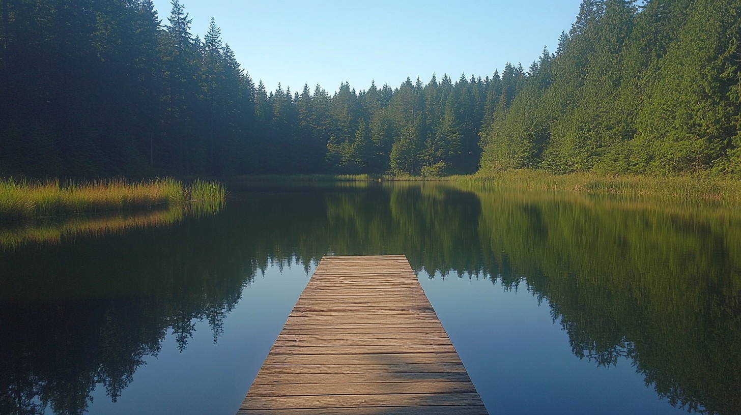 Free Serene Lake View Image - Lake, Dock, Forest | Download at StockCake