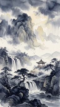 霧の山の静寂の画像をダウンロード - 山々, 水彩画, 風景 | StockCake