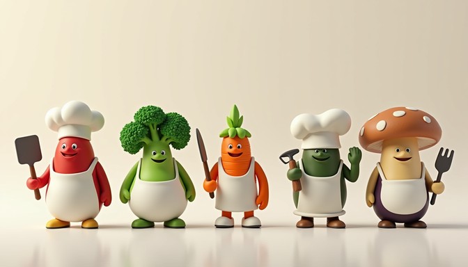 Vegetable Chef Rolesrom Free Veggie chef lineup Image - Vegetables, Chefs, Anthropomorphic ...