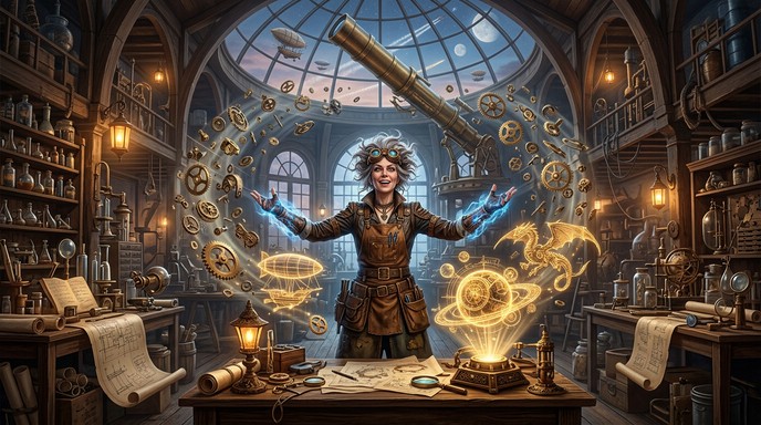 Free Steampunk Seaside Inventor Image - Steampunk, Inventor, Workshop ...