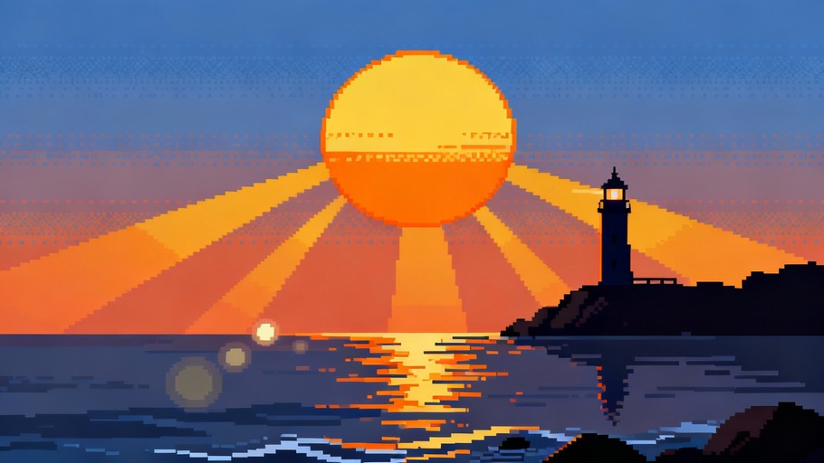 Free Golden Coastal Beacon Image - Lighthouse, Sunrise, Pixel ...