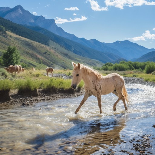 Stallion Streams Free Horse Crossing Stream Image - Horse, Stream, Mountains | Download ...