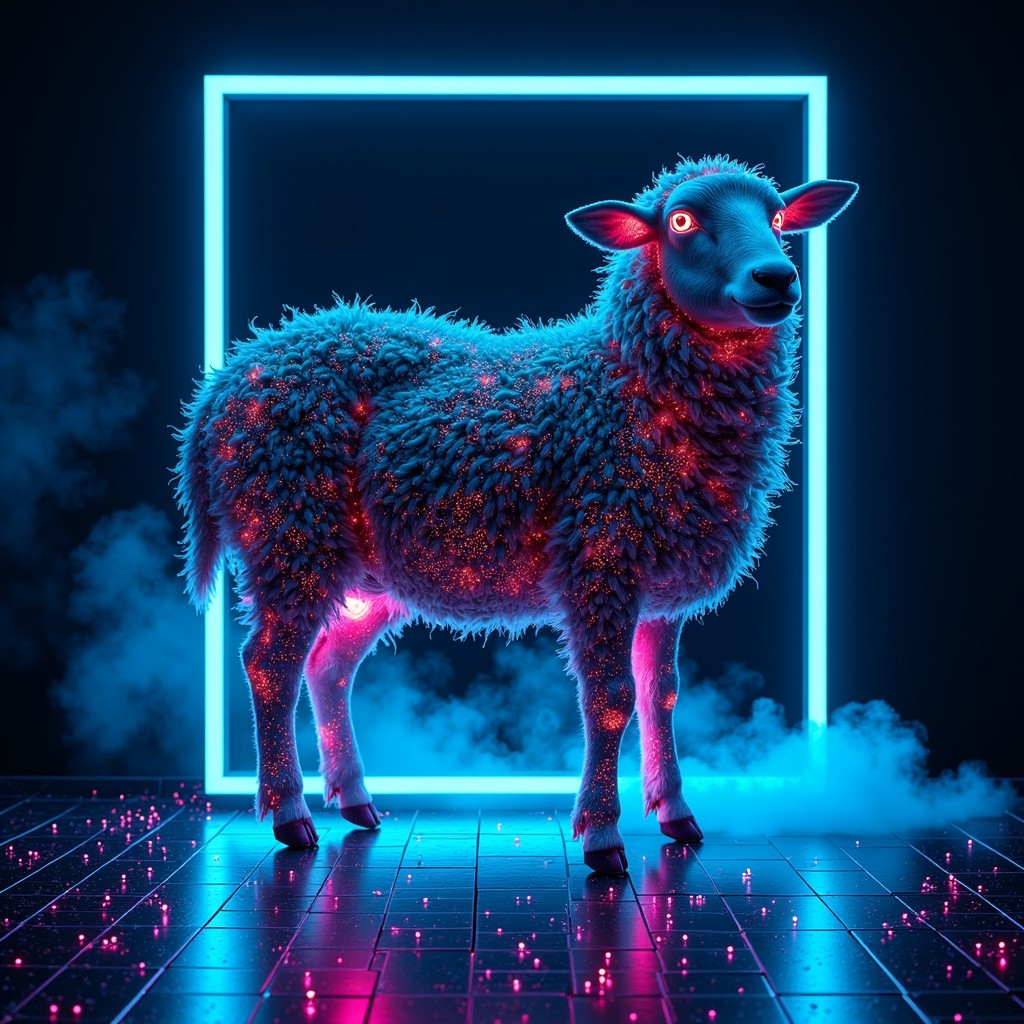 Download Electric Sheep Dreams Image - Sheep, Cyberpunk, Neon | StockCake