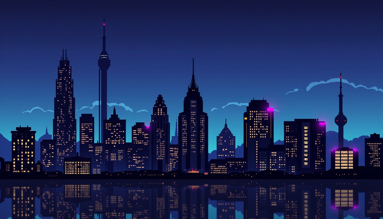 Free Neon Pixel Metropolis Image - Cityscape, Skyline, Pixel | Download ...