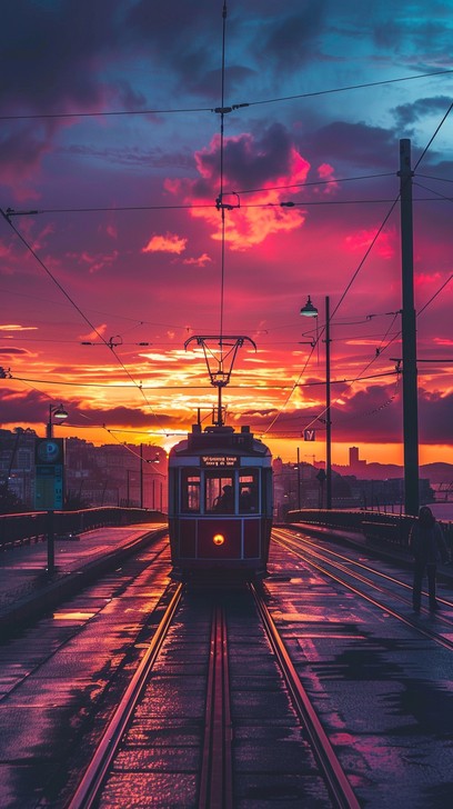Free Sunset Tram Ride Image - Sunset, Tram, Urban | Download at StockCake