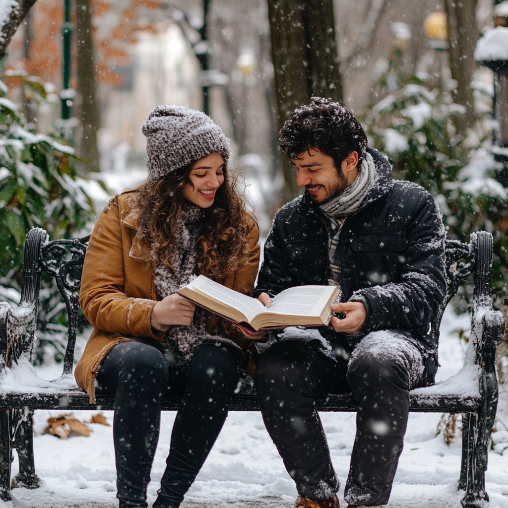 Snow Reading Free Snowy reading moment Photo - Snow, Couple, Reading | Download at ...
