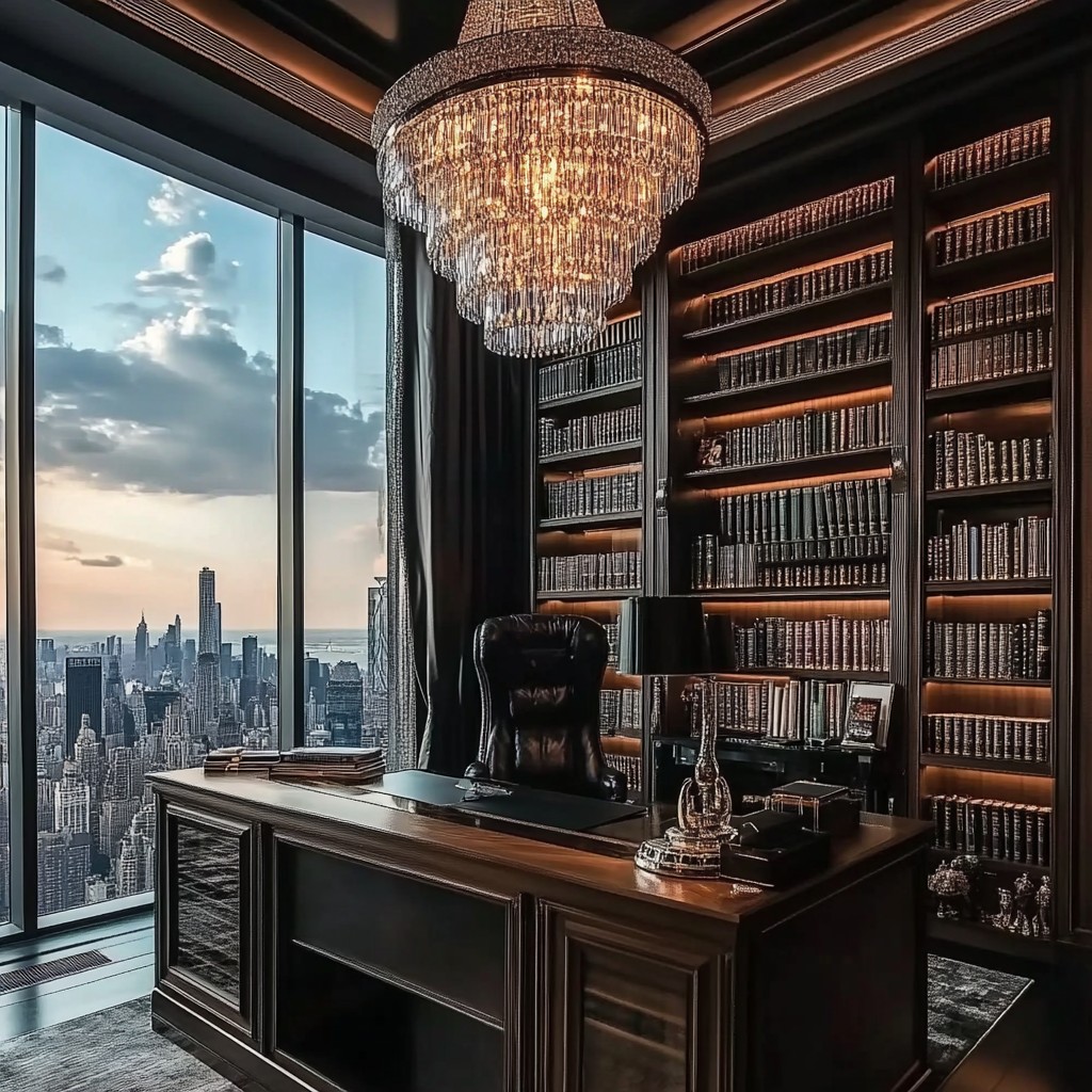Free Elegant private library Image - Elegant, Library, Chandelier ...