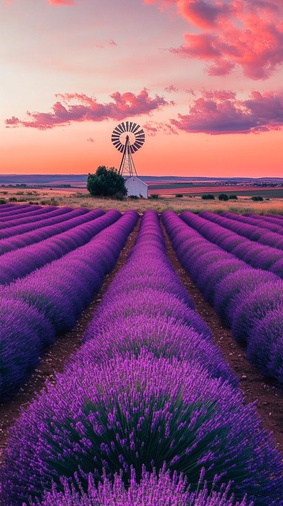 Free Lavender Fields Windmill Image - Lavender, Windmill, Sunset ...