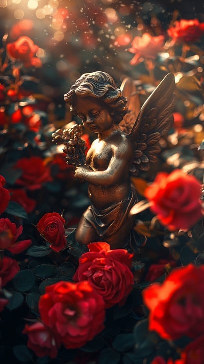 Free Angel Among Roses Image - Angel, Roses, Bronze | Download at StockCake