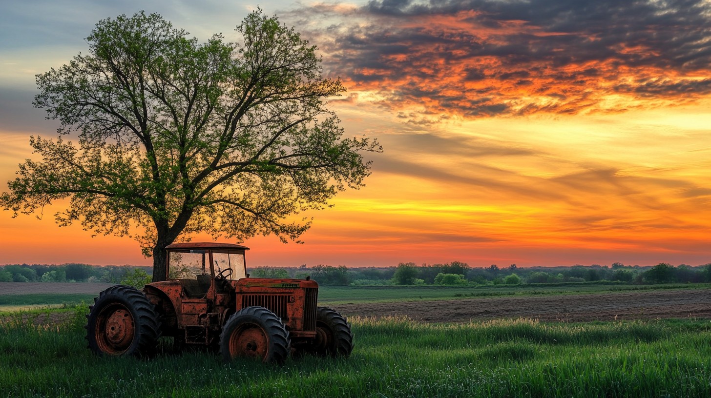 Free Sunset Farm Landscape Image - Sunset, Tractor, Tree | Download at StockCake