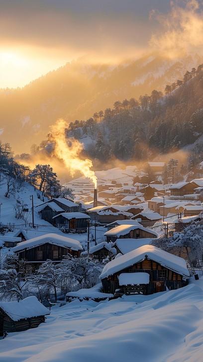 Free Snowy village road Image - Winter, Sunrise, Snow | Download at ...