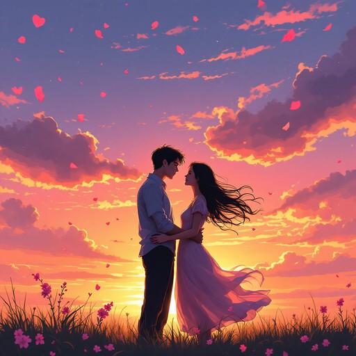 Anime illustration showcasing two young lovers sharing a romantic ...