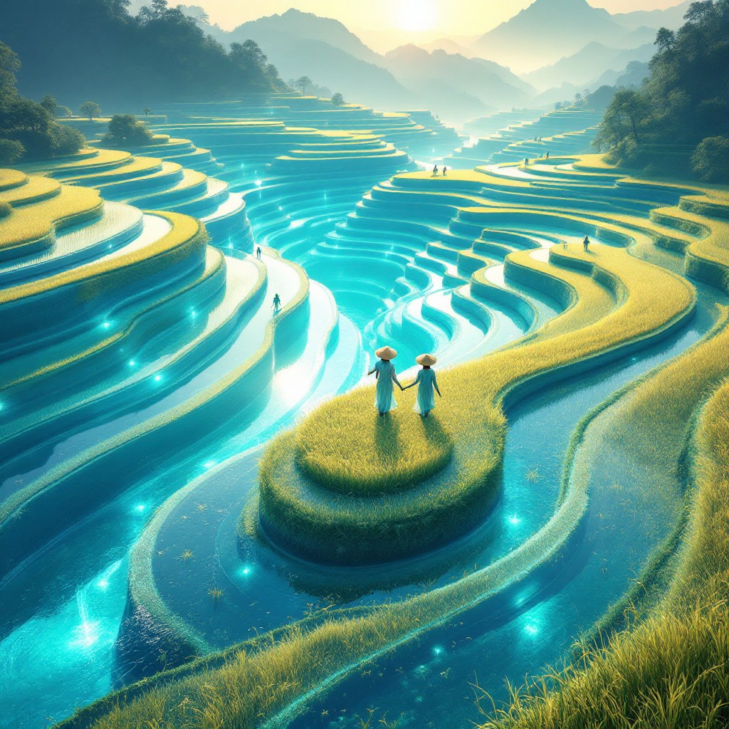 Free Luminous Rice Terraces Image - Terraces, Surreal, Ethereal ...