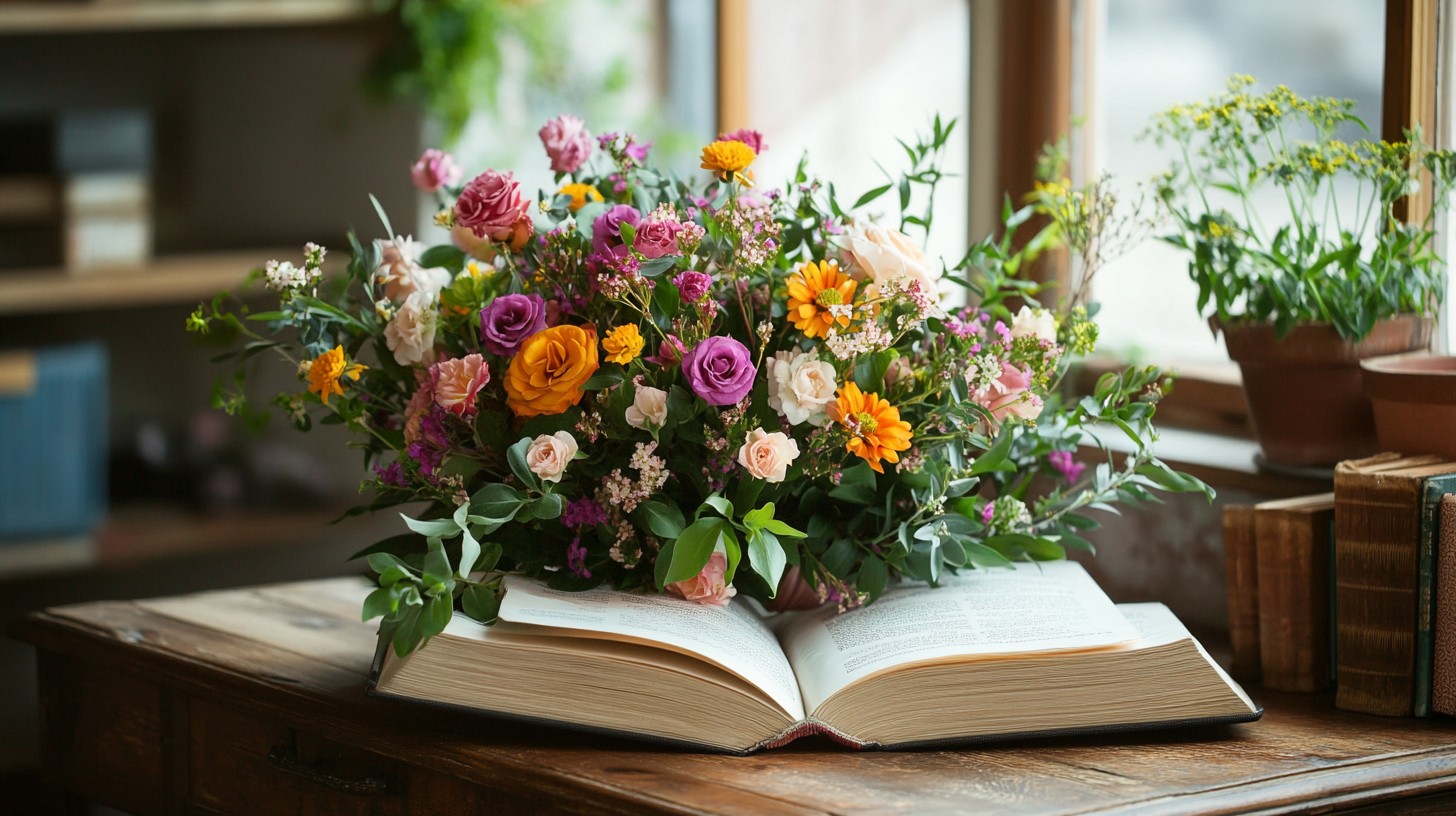 Free Floral book display Image - Flowers, Book, Bouquet | Download at ...
