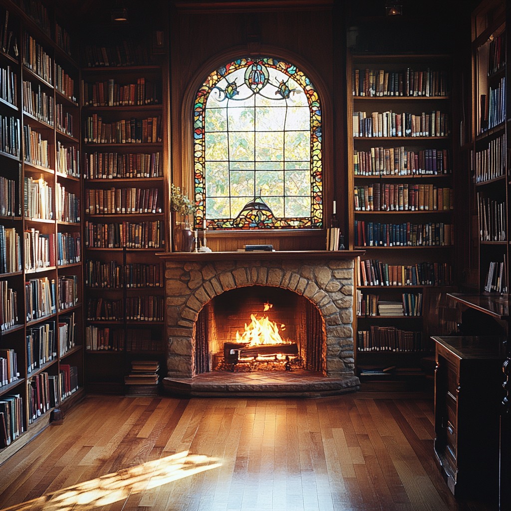 Free Cozy library fireplace Image - Library, Fireplace, Books ...