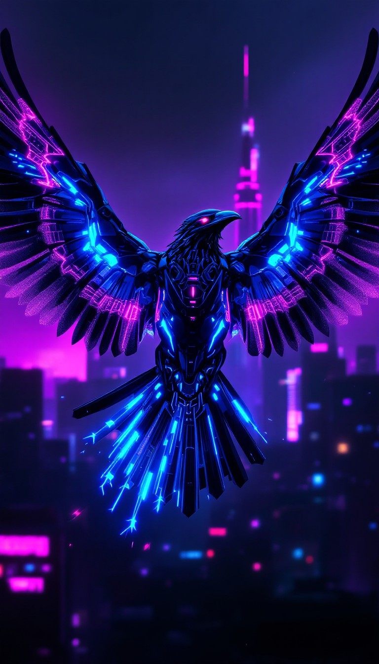 Free Cybernetic Raven Soars Image - Cyberpunk, Raven, Bird | Download ...