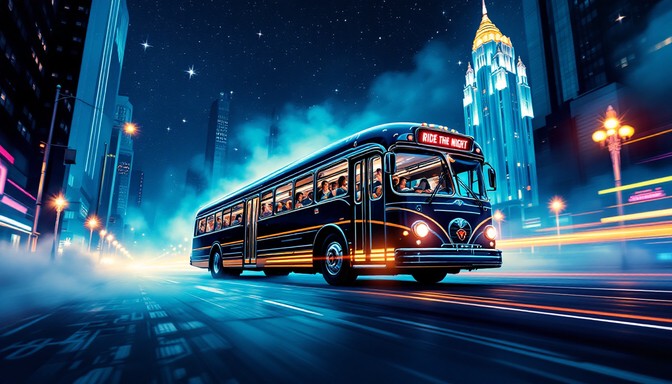 Free Neon Night Ride Image - Retro, Vintage, Bus | Download at StockCake