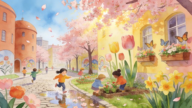 Spring Time For Kids Free Springtime Urban Magic Image - Spring, Children, Illustration ...