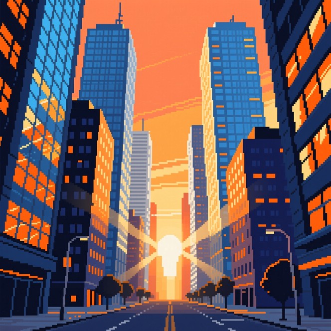 Free Pixelated Urban Mobility Image - Pixelart, Cityscape, Sunset ...