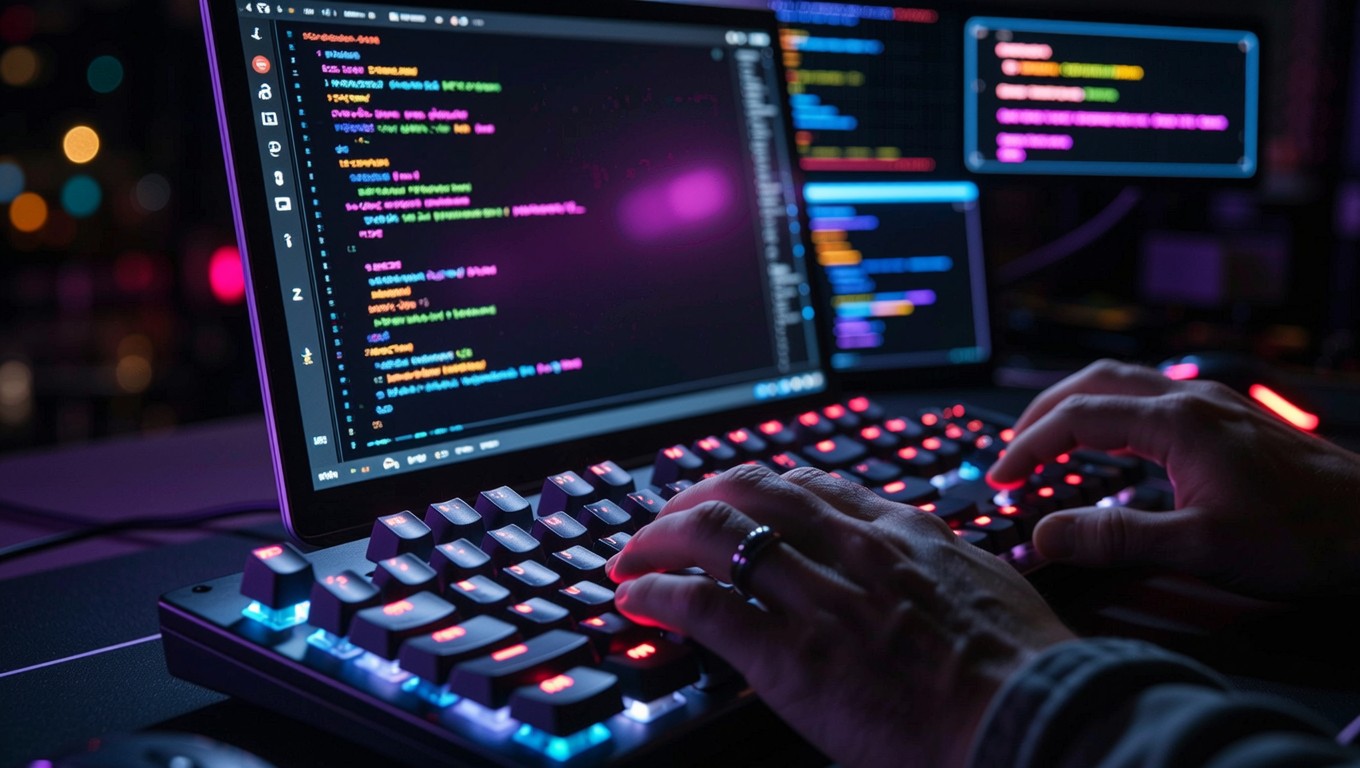 Free Cyberpunk Coding Workspace Image - Cyberpunk, Programming, Coding ...