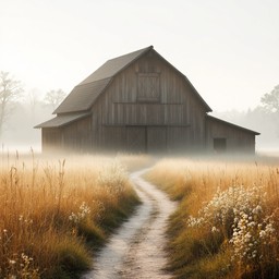 Free Misty Barn Path Image - Barn, Rustic, Fog | Download at StockCake