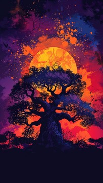 Free Vibrant Tree Art Image - Art, Tree, Sunset | Download at StockCake