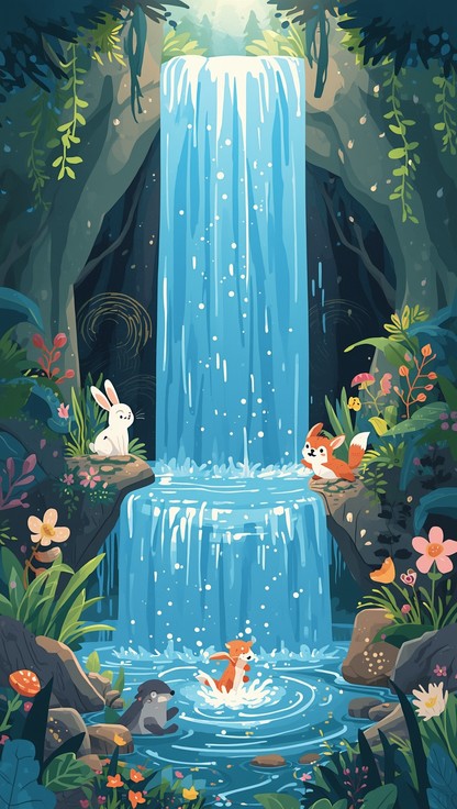 Scenery Waterfall With Rabbit Free Magical Waterfall Wonderland Image - Waterfall, Cascade, Magical ...