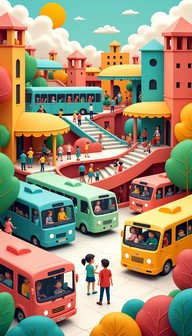 Free Colorful Bus Boulevard Image - Colorful, Buses, Cityscape ...