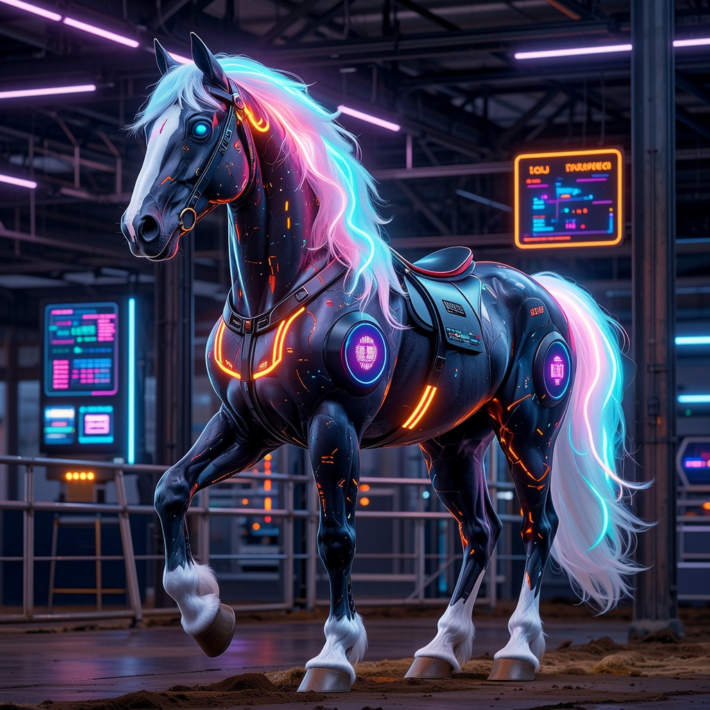 Free Cyberpunk Horse Technology Image - Horse, Cyberpunk, Neon ...