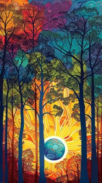 Download Vibrant Forest Art Image - Forest, Sunset, Illustration