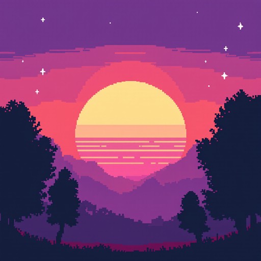 A stunning pixel art creation captures the magic of twilight, where a ...