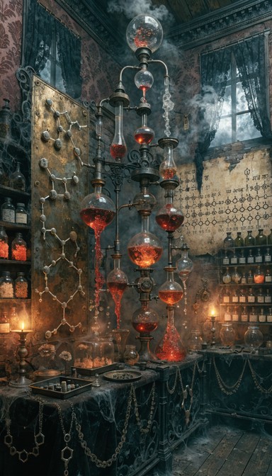Alcomy Table A towering Victorian gothic laboratory dominates the vertical space ...