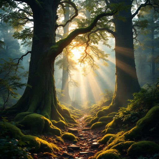 Free Mystical Forest Path Image - Forest, Misty, Sunbeams | Download at ...