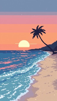 Free Pixel Paradise Sunset Image - Pixelart, Sunset, Beach | Download ...