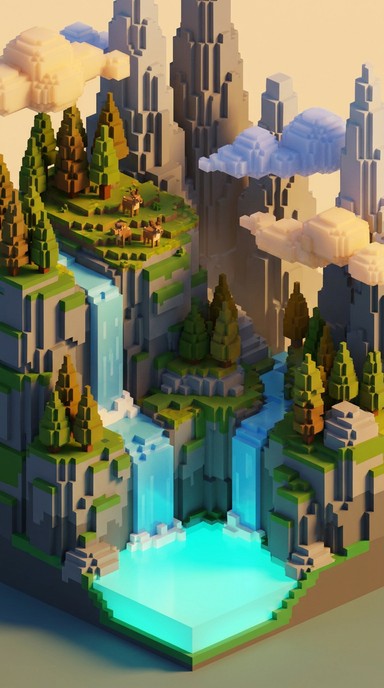 Free Voxel Mountain Paradise Image - Voxel, Blocky, Cubic | Download at ...