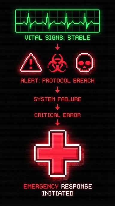 Pixel Style Table Vertical emergency medical interface displays glowing heartbeat monitor ...