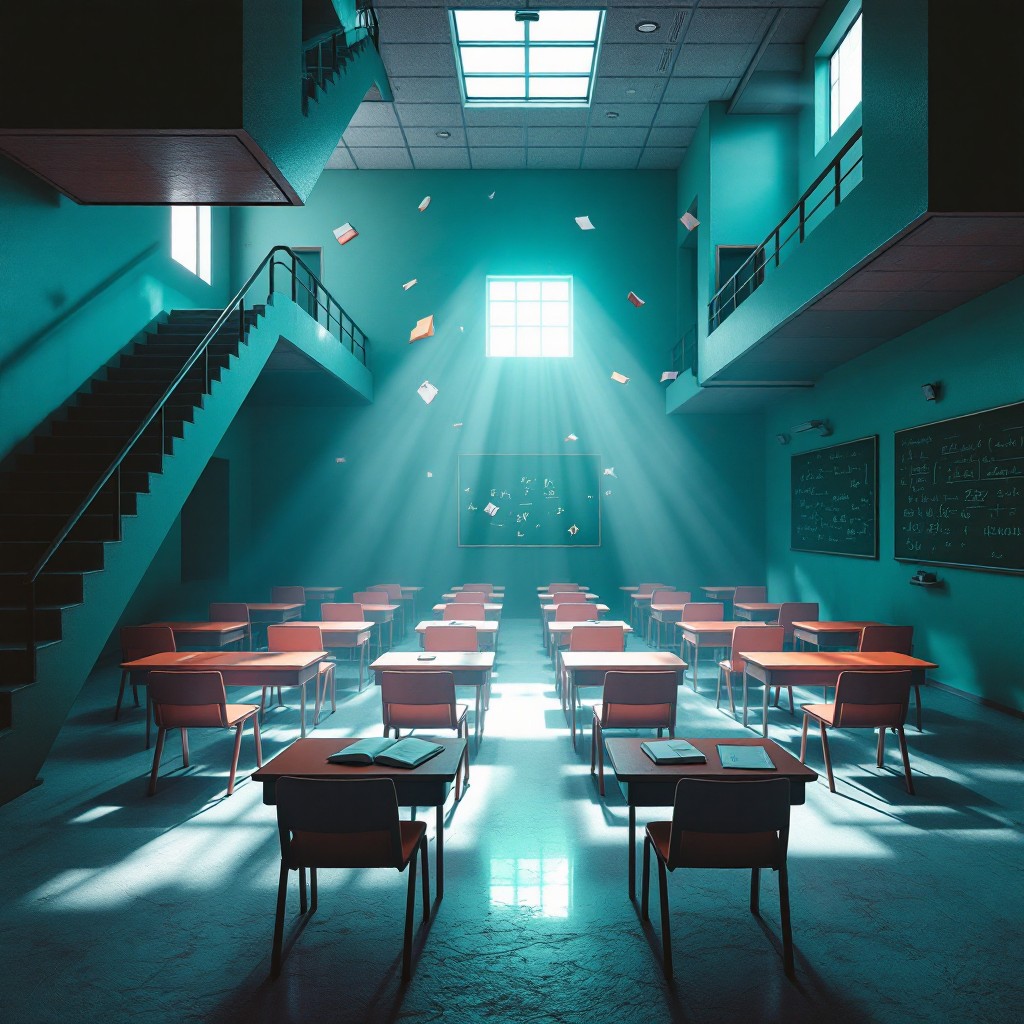 Free Illuminated Empty Classroom Image - Classroom, Turquoise, Sunbeams ...