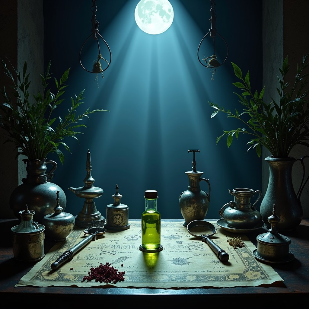 Free Moonlit Alchemy Table Image - Moonlight, Alchemy, Potion ...