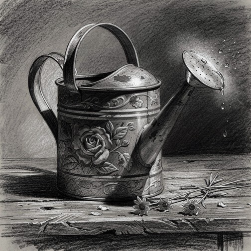 Free Vintage Garden Artwork Image - Charcoal, Sketch, Watering ...